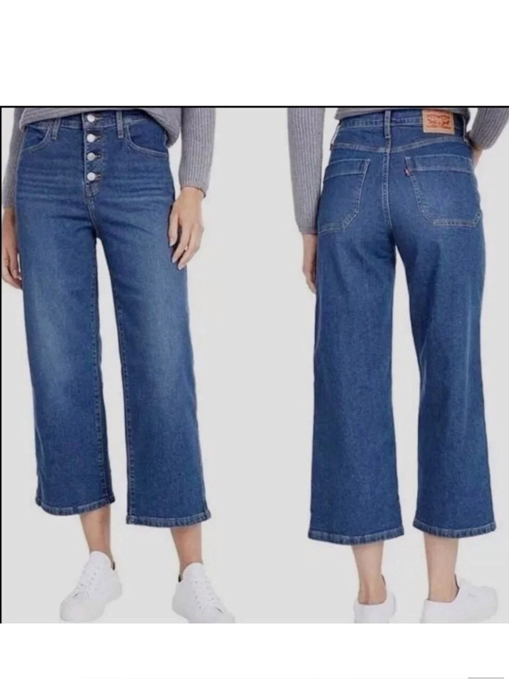 Levi’s 24 (0/00) Mile High Cropped Wide Leg Jeans Exposed Button Fly Stretch